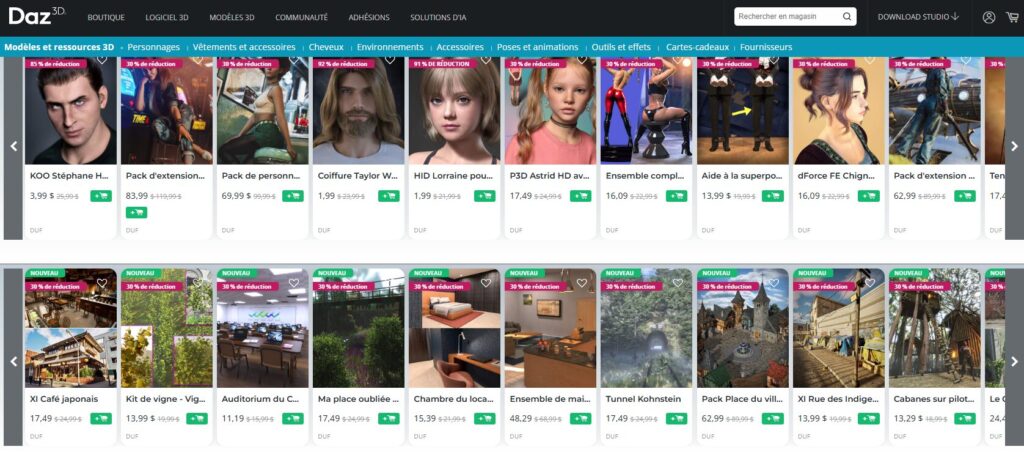 Capture d'écran Bibliothèque d'assets Daz Studio
