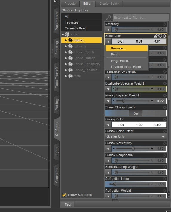 Surface et option de matériaux Daz Studio
