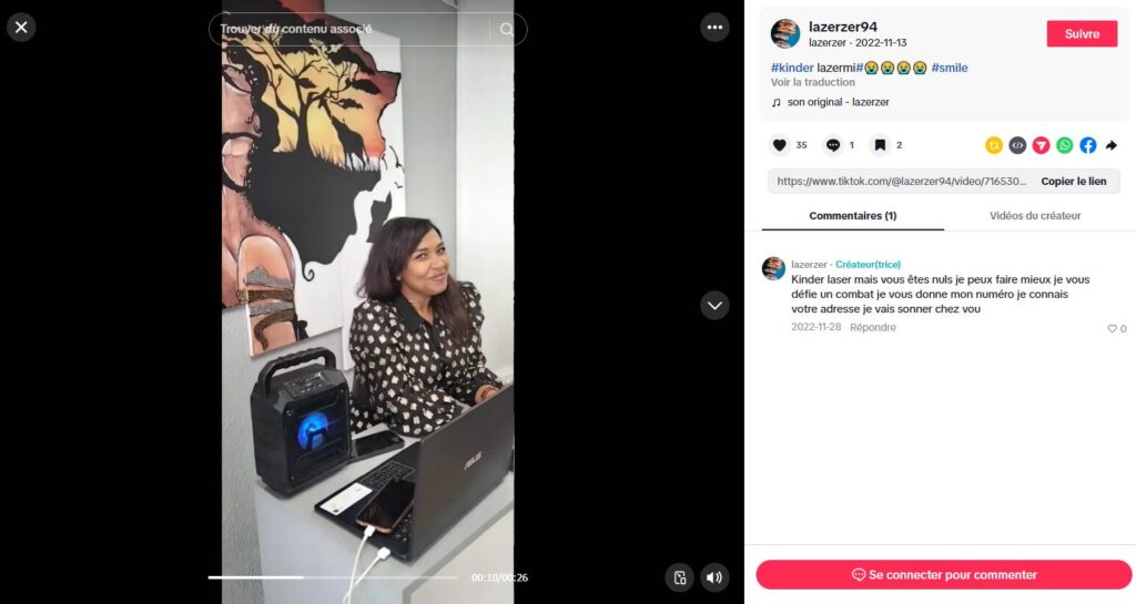 Ici nous connaissons l'url du TikTokeur et accédons directement à son contenu