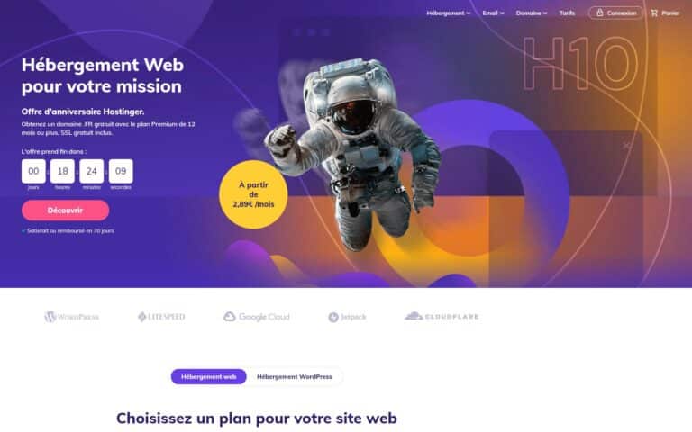 page d'accueil hostinger