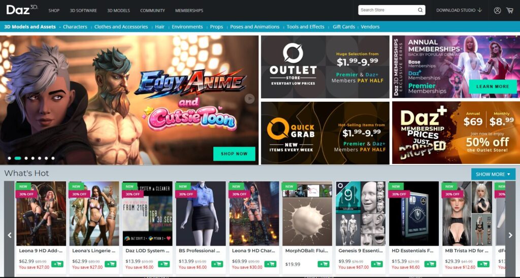 Capture d'écran du Marketplace Daz3D