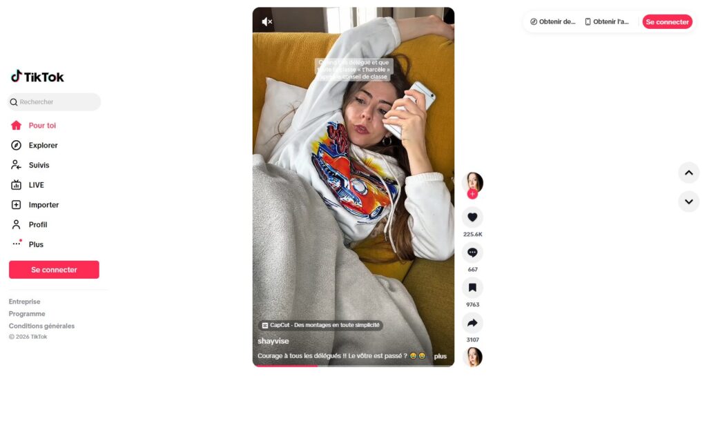 Capture d'écran du site officiel de TikTok depuis le navigateur