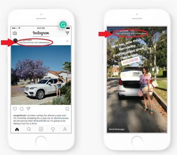 Publication Instagram affichant l'étiquette Partenariat rémunéré sous le nom du créateur