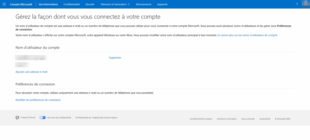 Page de gestion des alias d'un compte Microsoft avec une adresse Hotmail et une adresse Outlook