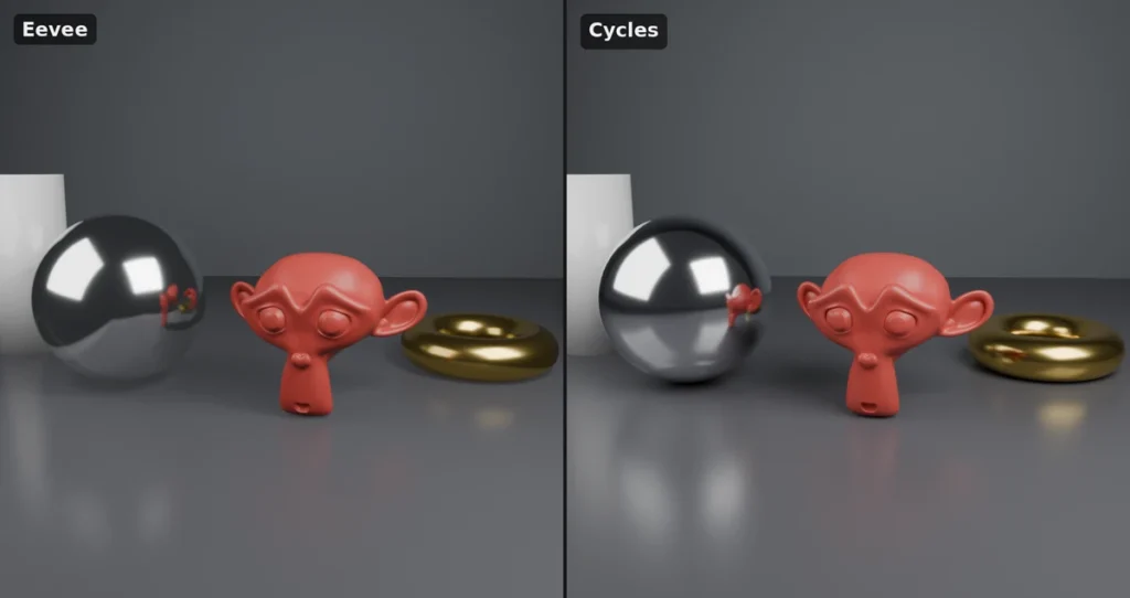 Comparaison d'un rendu Evee Next et Cycles dans Blender 5.x
