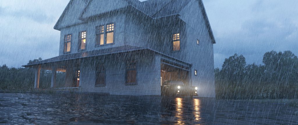 Maison 3D ouverte par un plan de coupe dans Daz Studio, pièces meublées visibles
