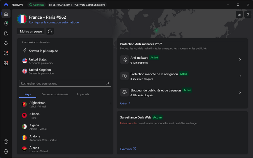 Interface (Desktop) NordVPN