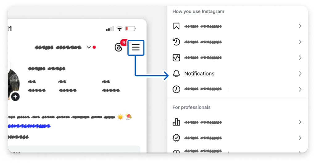 Capture Help Center Instagram sur la gestion des notifications