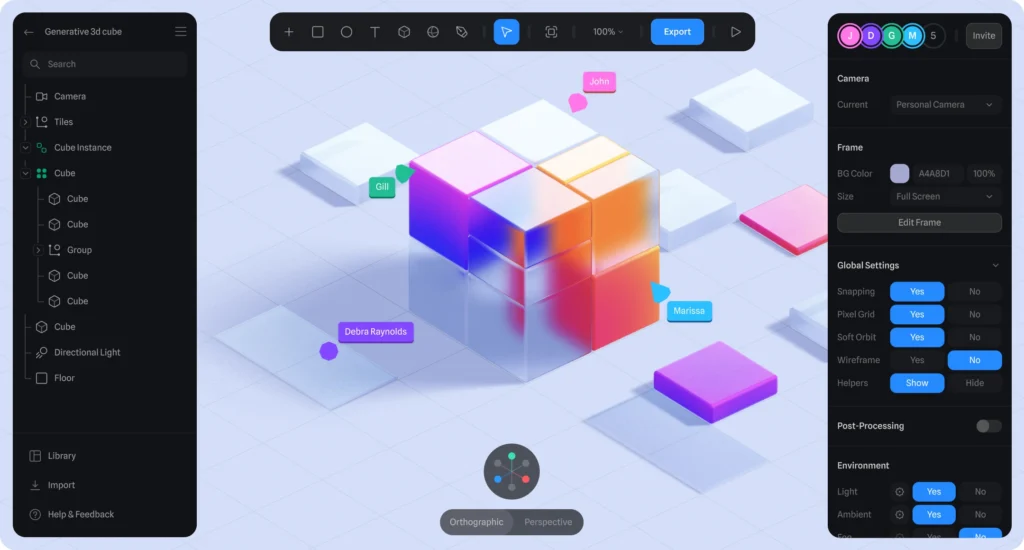 L'interface de Spline 3D