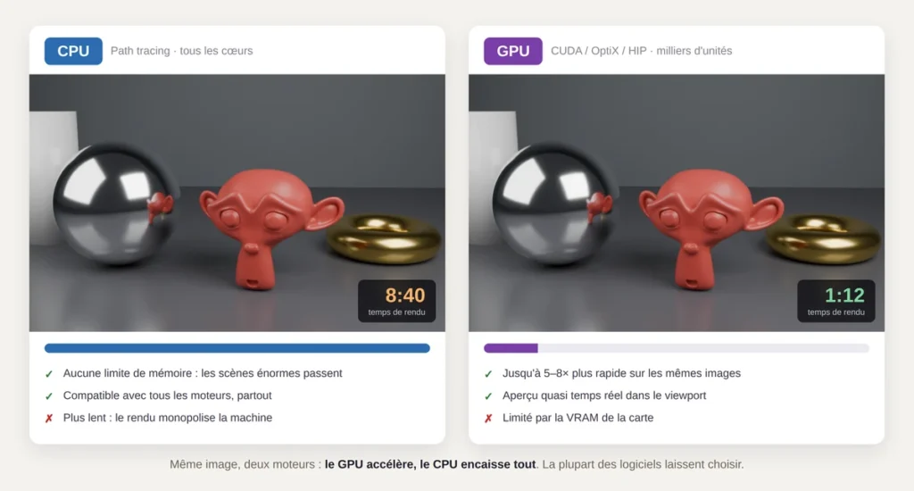 Rendu CPU ou GPU pour la création 3D