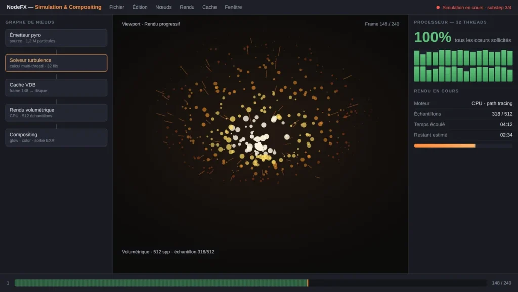 Rendu 3D et simulation VFX sollicitant un processeur multi-cœurs