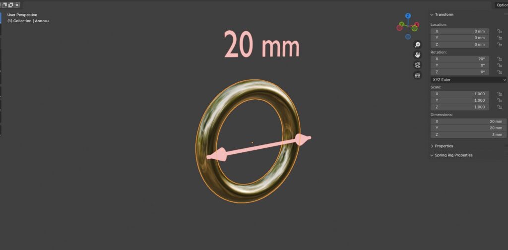 Configuration de l'échelle en millimètres dans les paramètres Units de Blender pour la modélisation d'une bague à taille réelle