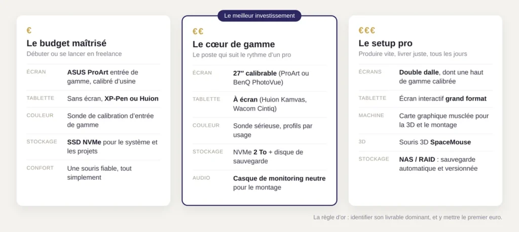Configurations de matériel créatif par budget