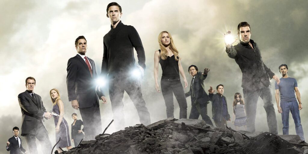 Affiche promotionnelle de Heroes — L'ensemble du cast de la saison 3. © NBC Universal