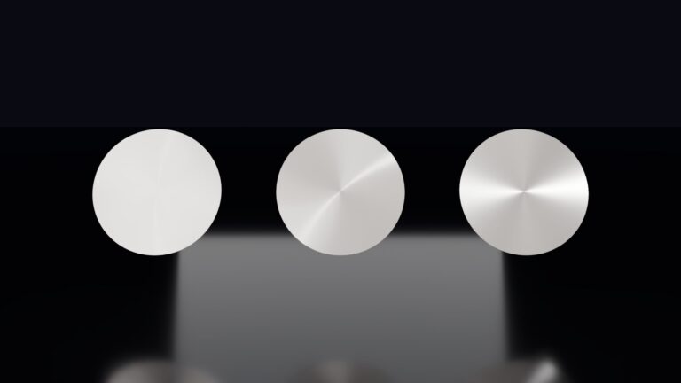 L'anisotropie étire les reflets selon une direction. De gauche à droite : sans anisotropie, anisotropie radiale, anisotropie concentrique.