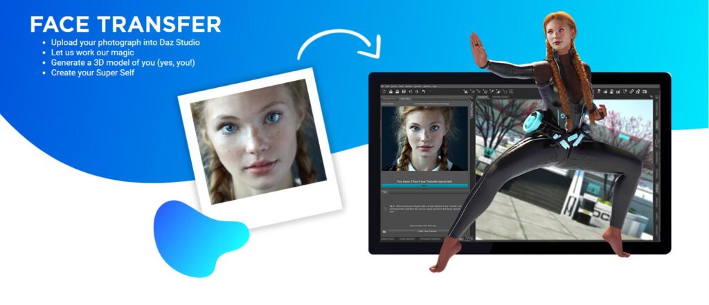 Capture de la fiche promotionnelle de Face Transfert dans la boutique Daz3D