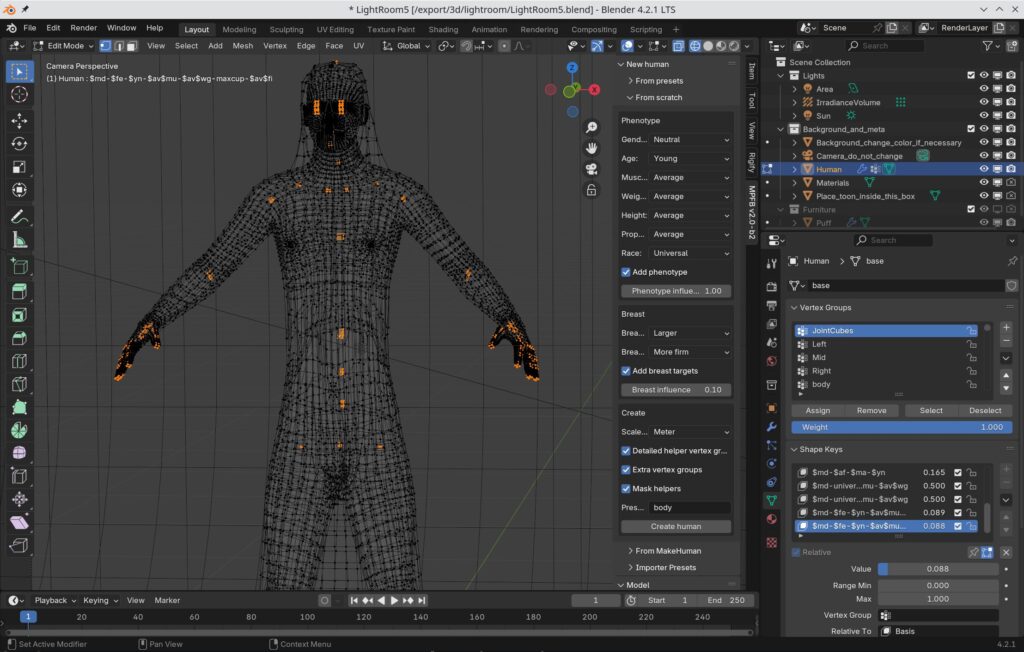 Création de morph personnalisé avec MakeTarget pour MakeHuman dans Blender