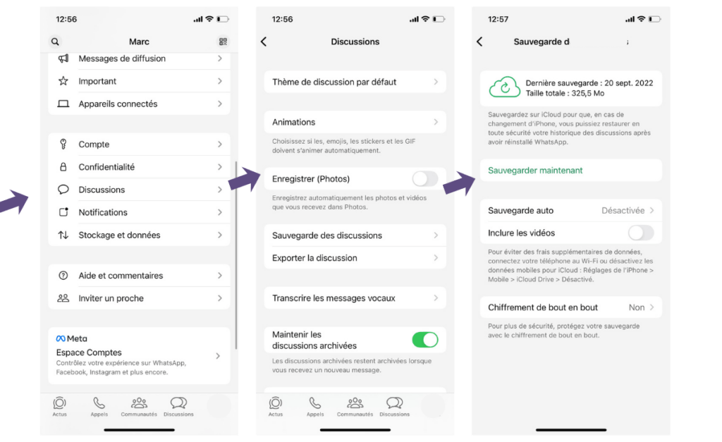 Sauvegarde des discussions sur iPhone