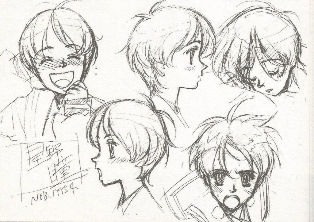 Ebauches pour le charadesign de Itomi dans Vision d'Escaflowne