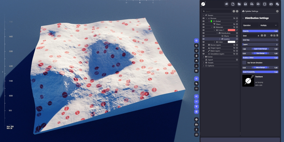 Distribution de textures via Splatter dans World Creator 2026
