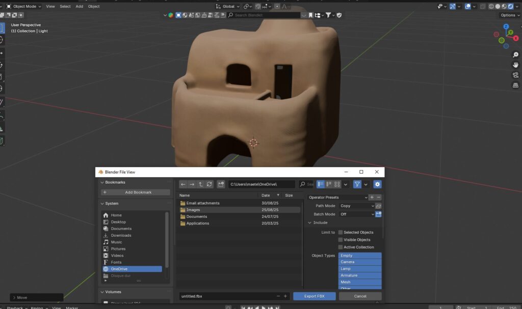 Convertir un fichier GLB en FBX avec Blender