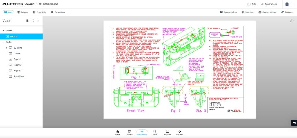 DWG viewer en ligne : un plan AutoCAD ouvert dans Autodesk Viewer