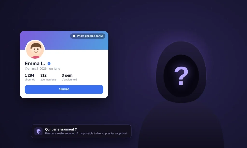 Personne anonyme cachée derrière un faux profil en ligne.