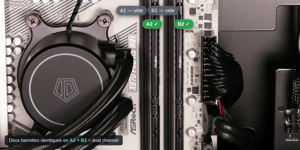 Installer deux barrettes de RAM en dual channel sur une carte mère