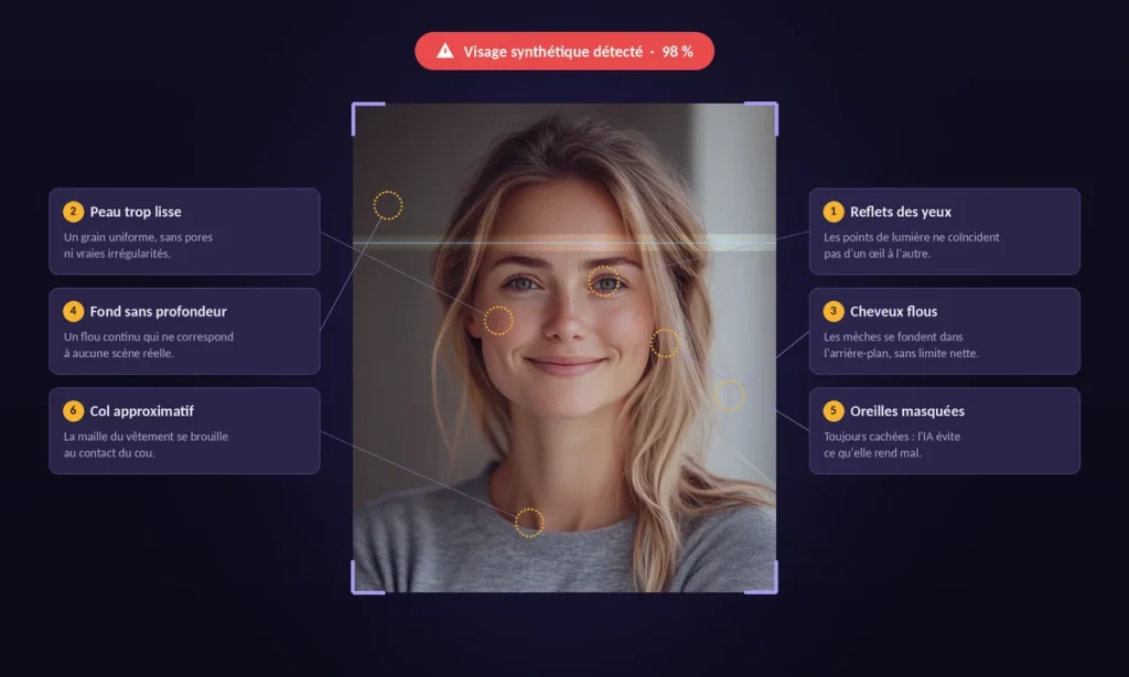 Visage généré par intelligence artificielle pour un faux profil.