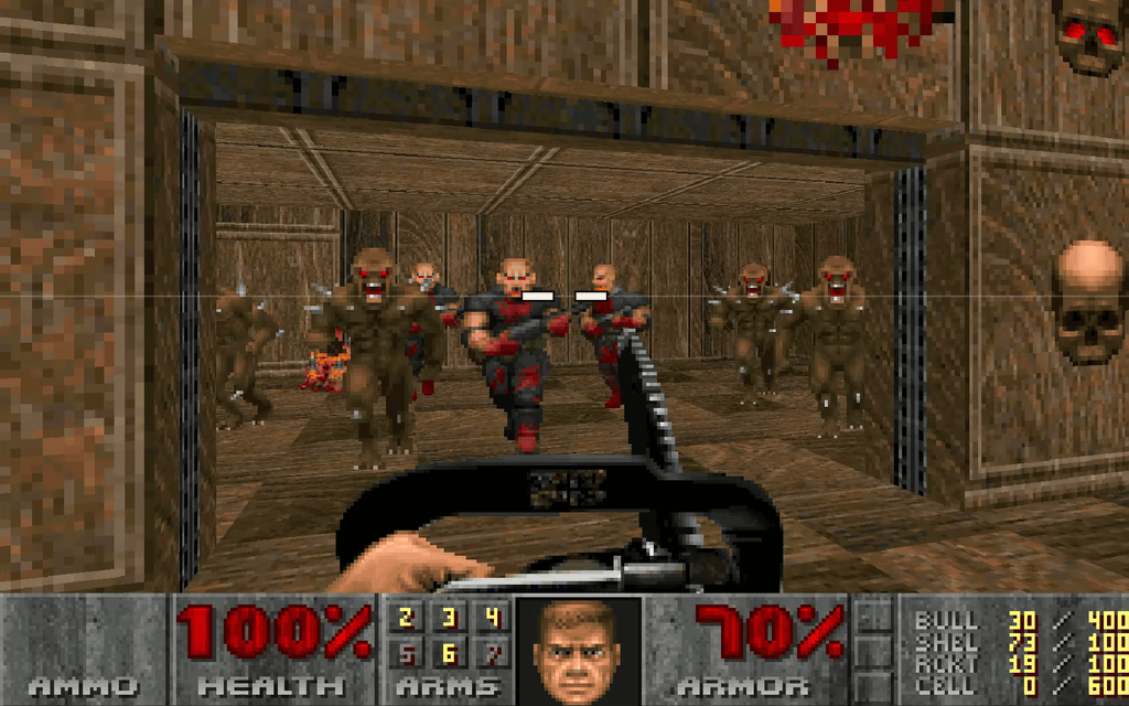 scène de Doom, un ennemi en hauteur et le réticule du joueur resté à l'horizontale